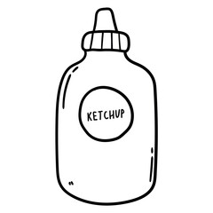 Hand drawn doodle plastic bottle of ketchup on white background.