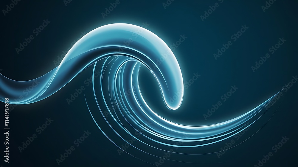 Poster abstract glowing smooth wave on dark blue background flowing curve shape shiny blue gradient fluid m