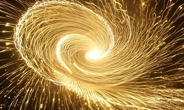 shimmering gold explosion with swirling trails of light