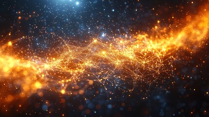 Abstract Cosmic Nebula:  Fiery Orange and Icy Blue Celestial Dance