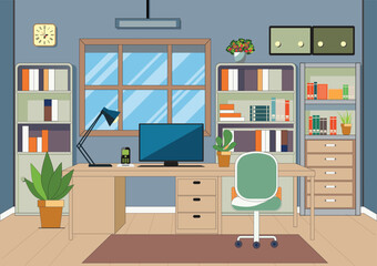 Home workplace decor at wooden table.
