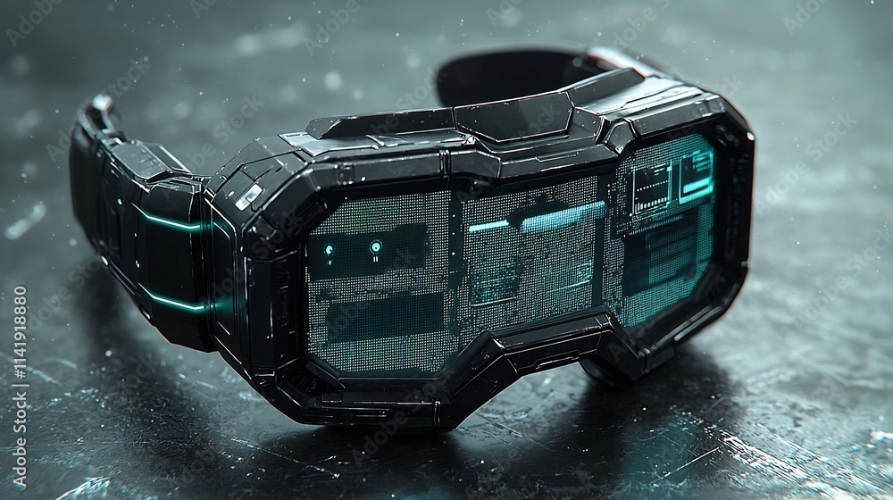 Poster futuristic virtual reality interface with holographic heads up display hud overlays sleek high tech 