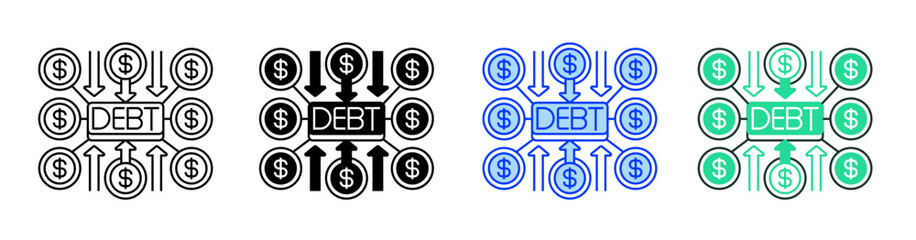 Debt Consolidation Line Icon. linear style sign for mobile concept and web design. Outline vector icon.