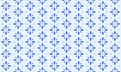 Seamless floral pattern on blue background.