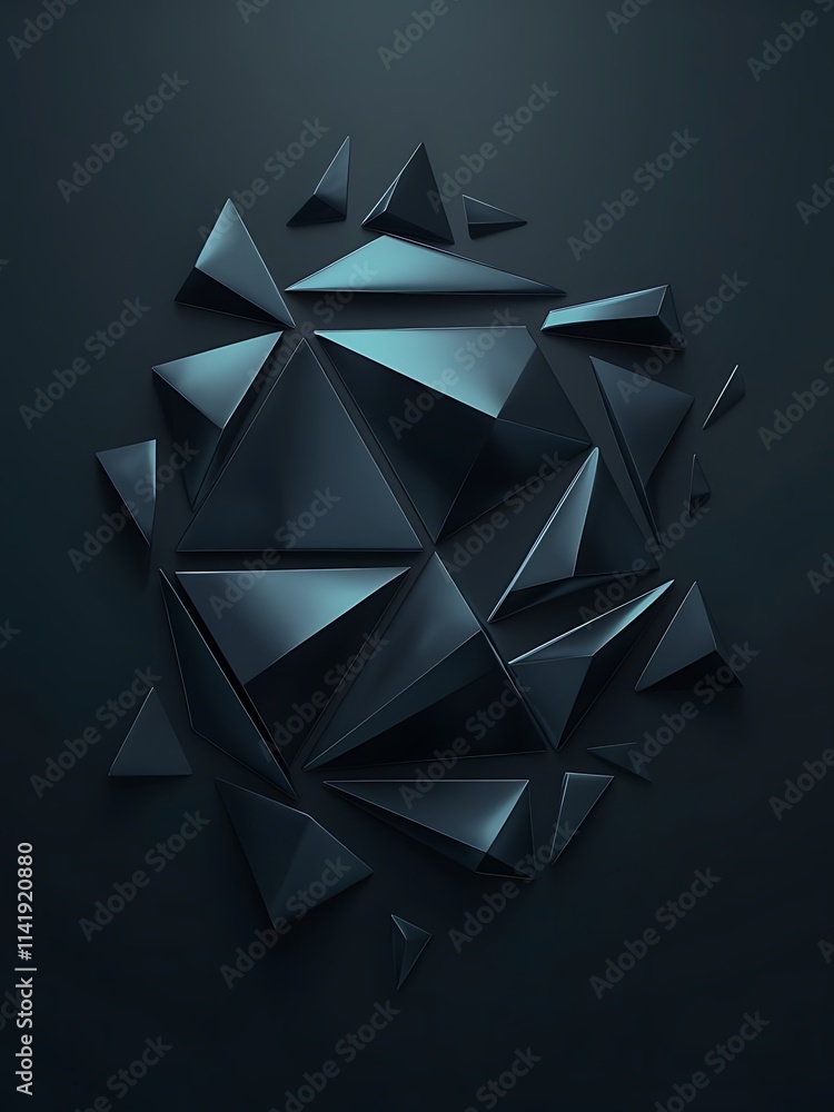 Poster dark 3d triangular low poly shapes abstract background vector minimal geometric poster design