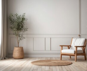 Minimalist Room Decor Featuring Chair Plant And Rug