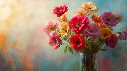 Vibrant Poppies in a Glass Vase Painting