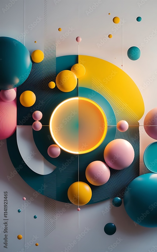 Poster circles and round shapes geometric minimal background transparent geometric shapes composition for w