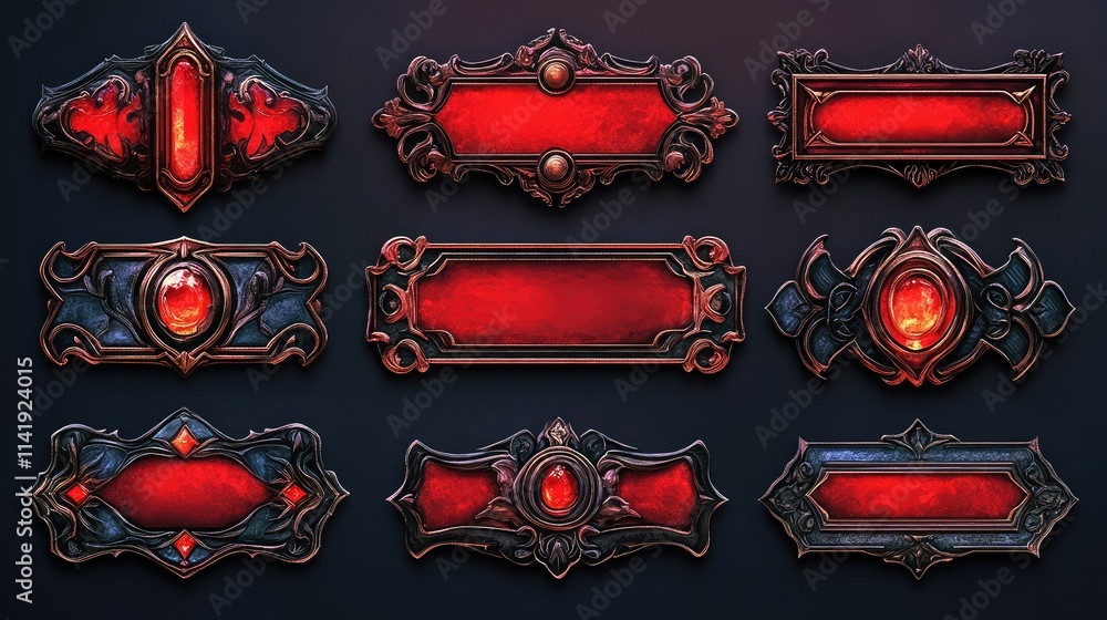 Poster red ui button frame for fantasy game banner vector