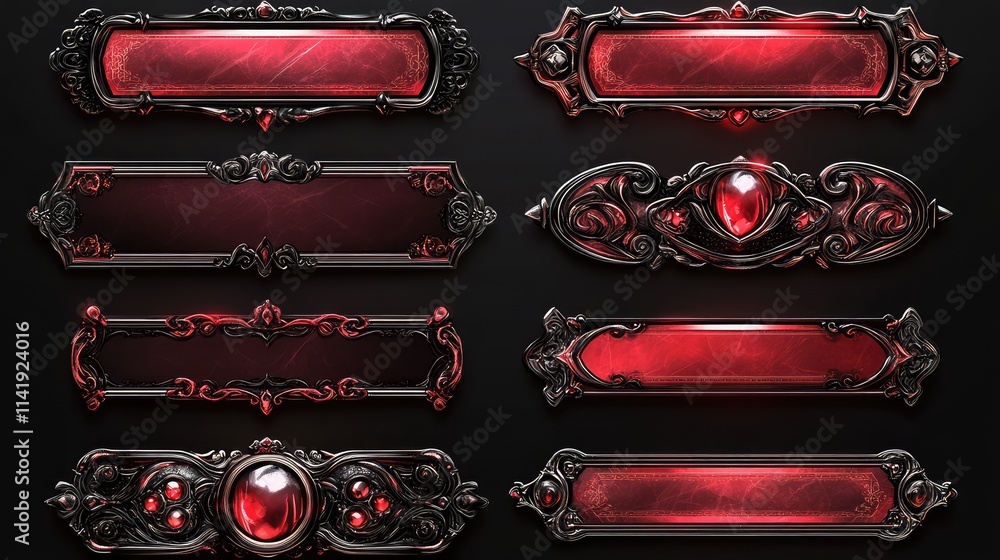 Poster red ui button frame for fantasy game banner vector