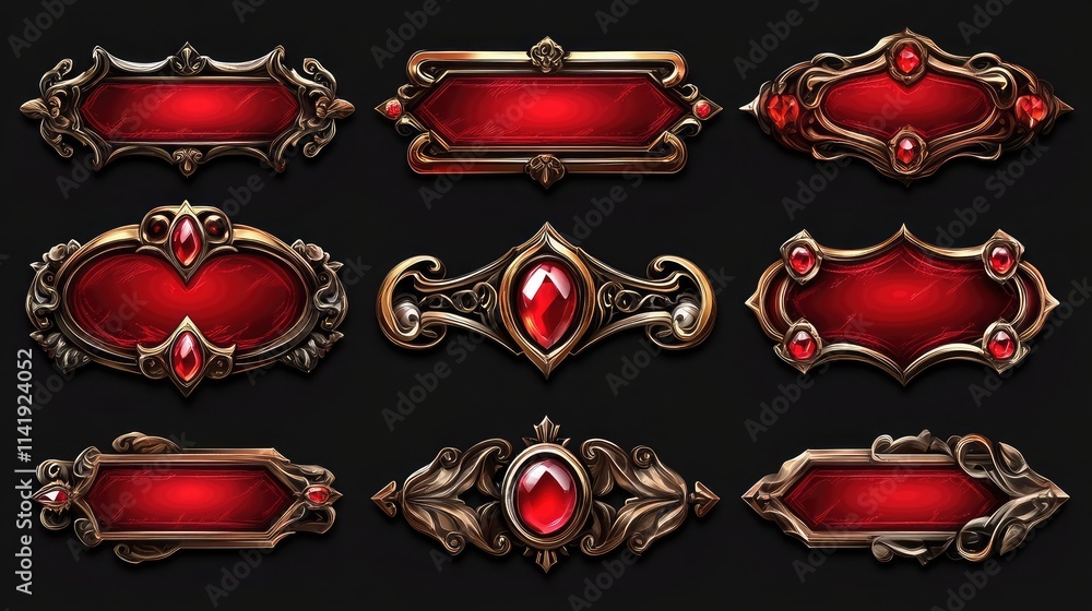 Poster red ui button frame for fantasy game banner vector