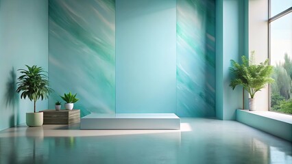 Fototapeta premium Serene Minimalist Interior with Display Platform and Greenery
