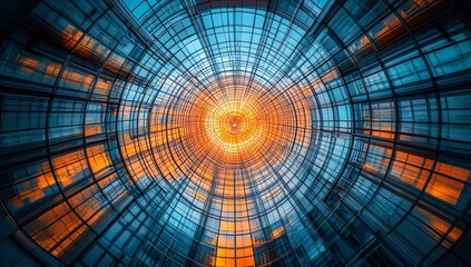 Abstract circular architecture with warm and cool tones.