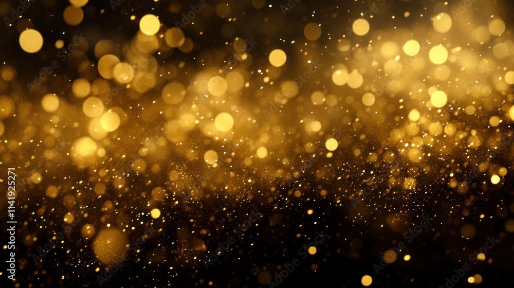 Poster golden bokeh lights with black background.