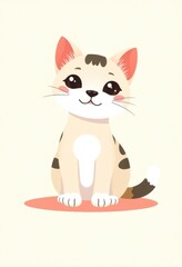 Adorable Japanese Bobtail Cat Cartoon Flashcards Clipart Isolated on Soft Vibrant Color Background.  Suitable for animal flashcard, alphabet flashcards, Montessori Flashcards