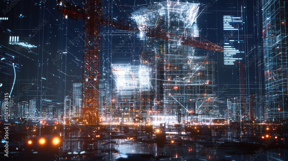 Aufkleber digital city construction with data grids overlayed.