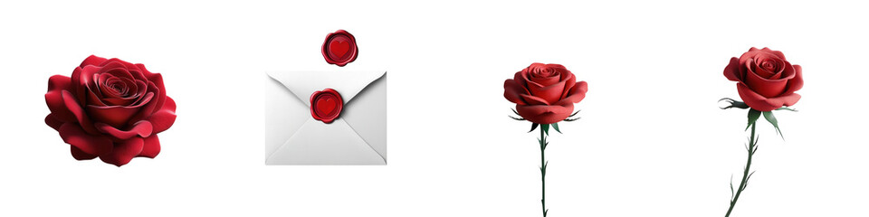 Fototapeta premium Red roses and an envelope create a romantic, elegant scene on a black background.