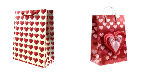 Fototapeta premium Valentine's Day gift bags adorned with heart patterns in red and white.