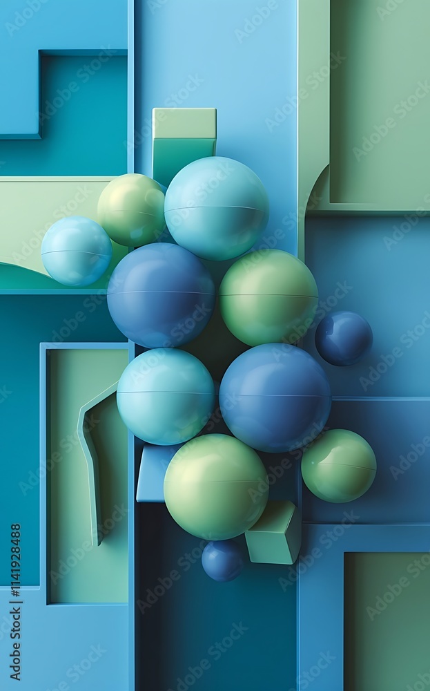 Poster trendy abstract business card with gradients of balls shapes on background trendy minimal design vec