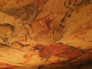 Group of polychrome animals in Altamira cave in Spain
