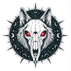 Obraz premium Glowing Eyed Wolf Skull Celestial Design