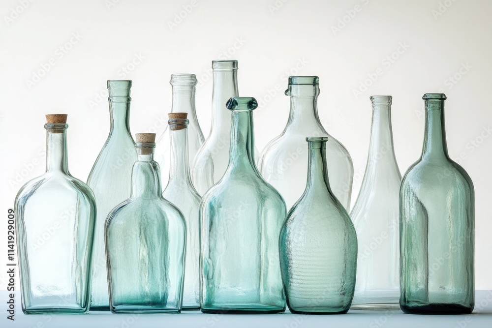 Poster a collection of empty glass bottles in varied shapes and sizes