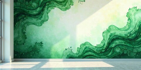 Serene Emerald Wall Mural An Enchanting Watercolor Design for Interior Decor