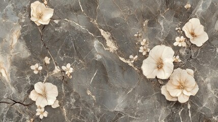 Elegant off white flowers on grey marble background