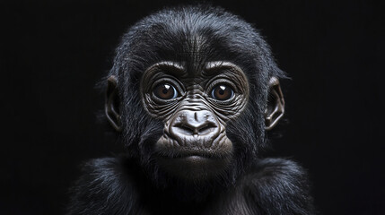 Obraz premium baby gorilla with expressive eyes isolated against black background