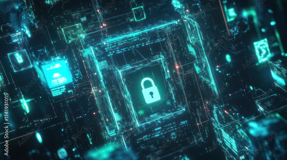 Aufkleber abstract digital circuit board with a central lock icon.