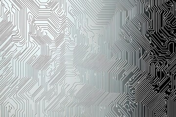 Close-up of a reflective metallic circuit board showcasing intricate patterns and electronic connections, symbolizing technology, innovation, and futuristic design.