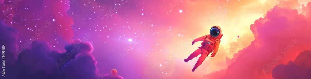 Poster Astronaut floating in a colorful, starry nebula.