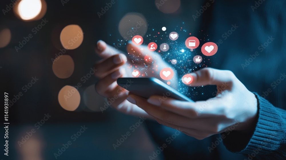 Poster engaging social media content creation with visuals using a smartphone for effective planning and st