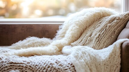 Home insulation enhances comfort, as shown by the cozy, textured blankets and pillows on the sofa, creating an inviting and warm atmosphere.
