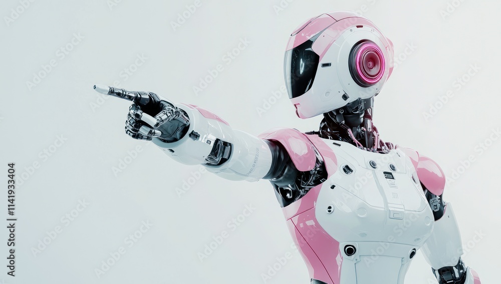 Poster Pink robot points with a finger.