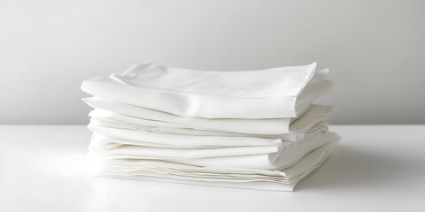 Pile of clean white napkins on white table 