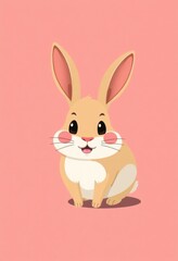 Adorable Rabbit Cartoon Flashcards Clipart Isolated on Soft Vibrant Color Background.  Suitable for animal flashcard, alphabet flashcards, Montessori Flashcards