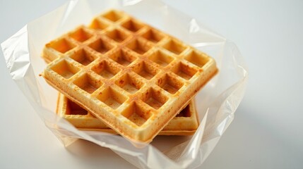 Golden-brown waffles nestled in a translucent plastic bag, ready to be enjoyed