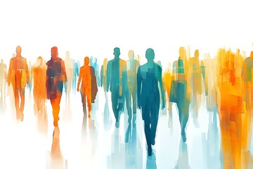 A digital graphic with simple geometric human shapes in vivid flat colors