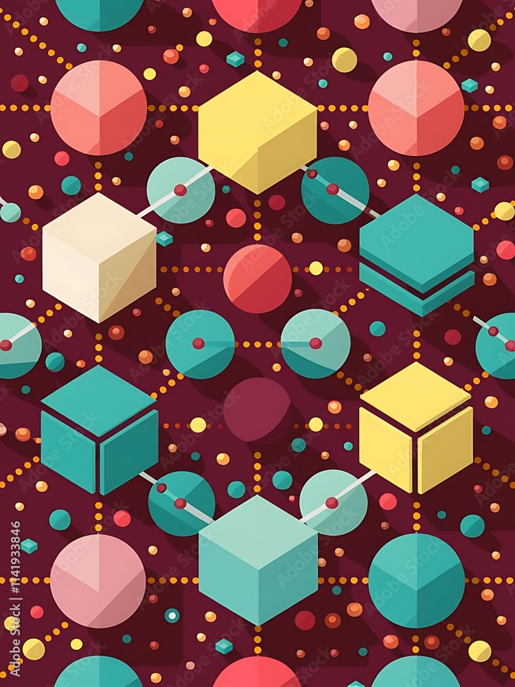 Aufkleber flat style geometric abstract background round dots or circle connections on color background techno