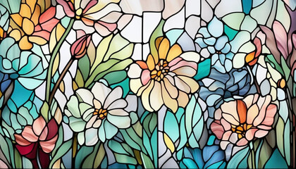 Colorful stained glass flowers as a background. 