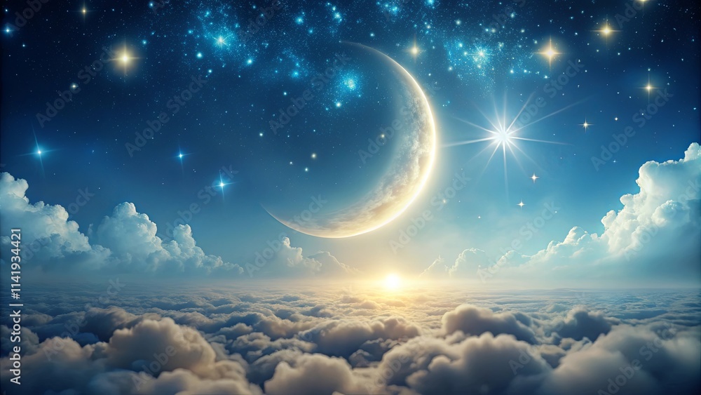 Canvas Prints celestial dreamscape a serene view above the clouds with a crescent moon and bright stars
