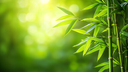 Bamboo leaves swaying under sunlight