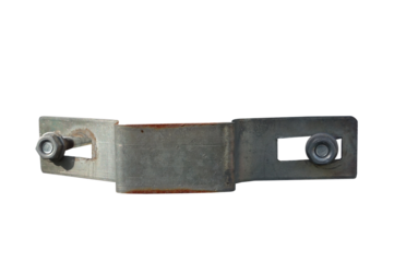 Handle. Metal mounting clamp, screw, attachment to beam and metal, pipe. On isolated transparent background.