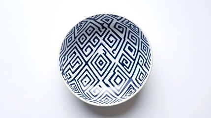 Navy blue and white diamond-shaped pattern on a ceramic dish isolated on a clean white background, highlighting elegant geometric precision