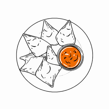 samosas with sauce on plate clip art preview