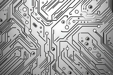 Close-up of a reflective metallic circuit board showcasing intricate patterns and electronic connections, symbolizing technology, innovation, and futuristic design.