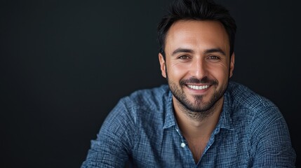 Fototapeta premium Engaging Smiling Man Promoting Social Media Advertising with Focus on Effective Call to Action Strategies