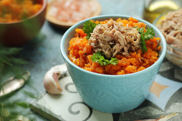 Houria, cooked carrot salad, a traditional dish of Tunisian cuisine