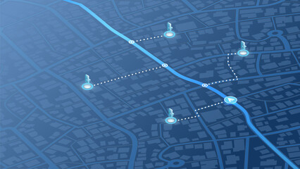 Flexible charging solutions, public charging for electric vehicles. Public charging stations available along route. Select the most convenient route to drive back home. Vector illustration
